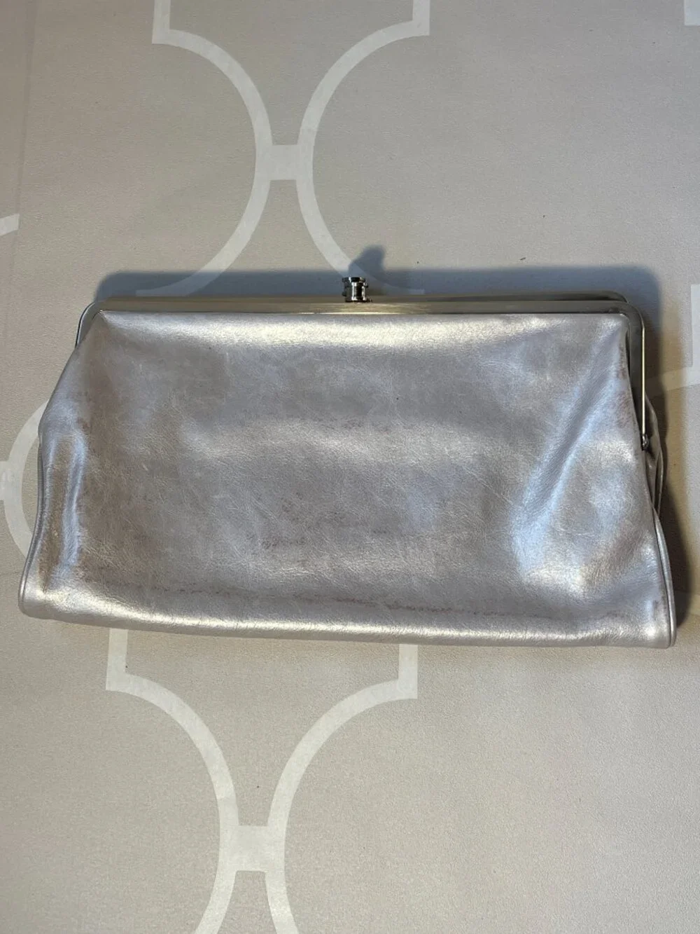 HOBO Large Leather Double Kisslock Frame Clutch Organizer Handbag